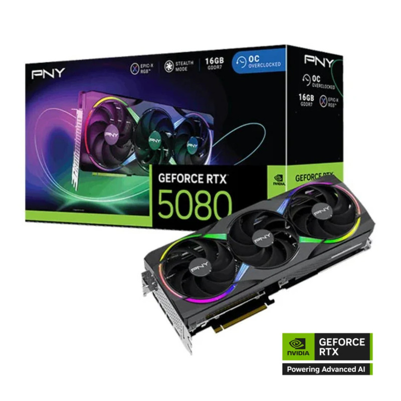 PNY GeForce RTX™ 5080 16GB ARGB Overclocked Triple Fan- كرت شاشة